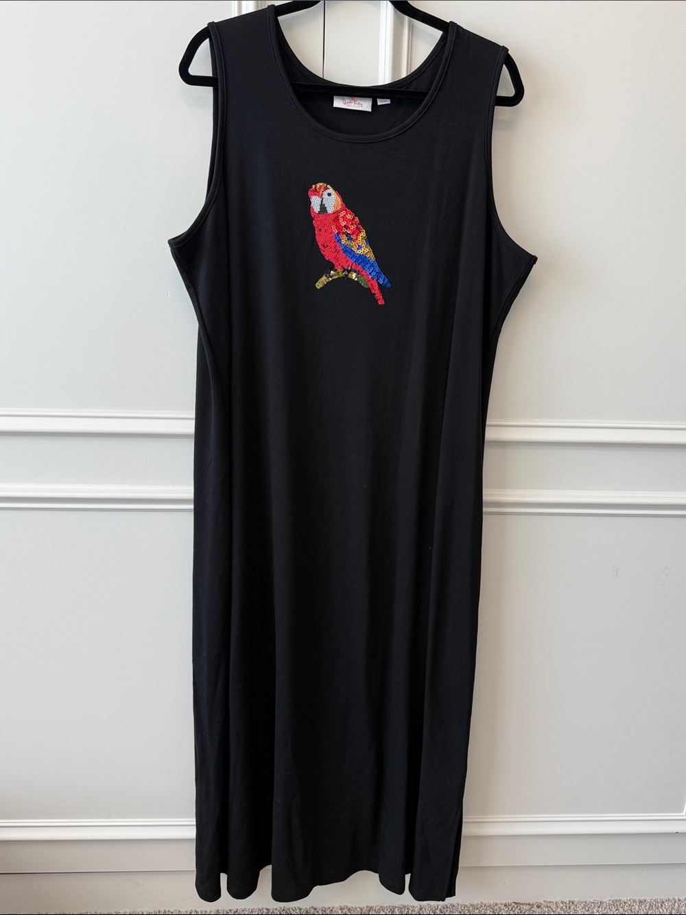 Black Sleeveless Dress with Colorful Parrot Embroidery - Unknown Brand
